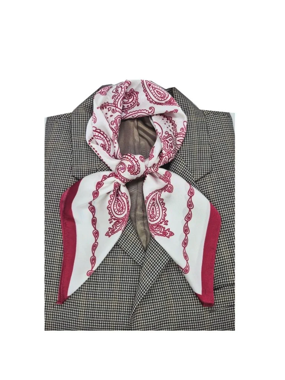 ✨Elegant Bandana Square Scarf Silky Satin Luxury WHITE RED Wrap Paisley Floral